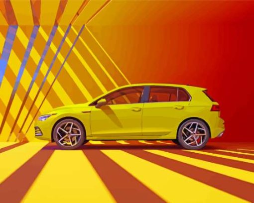 Golf 8 VW Yellow Sport Car Diamond Painting