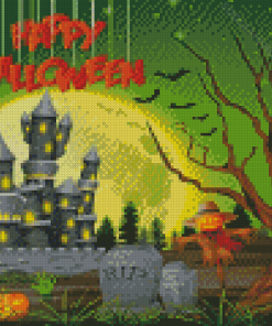 Halloween Castle With Scarecrow Diamond Painting