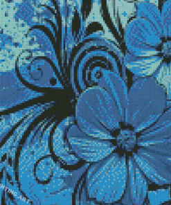 Illustration Blue Flowers Art Diamond Painting