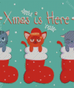 Merry Christmas Cats In Stockings Diamond Painting