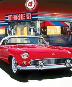 Red Ford Thunderbird At Diner Diamond Painting