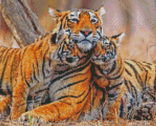 Tiger And Cubs Diamond Painting