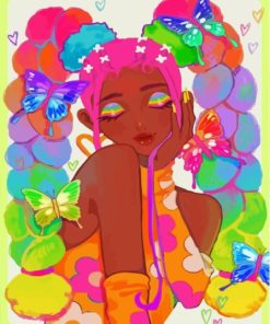Aesthetic Colorful Girl And Butterflies Diamond Painting
