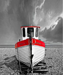 Aesthetic Black And White Red Boat Diamond Painting