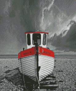 Aesthetic Black And White Red Boat Diamond Painting