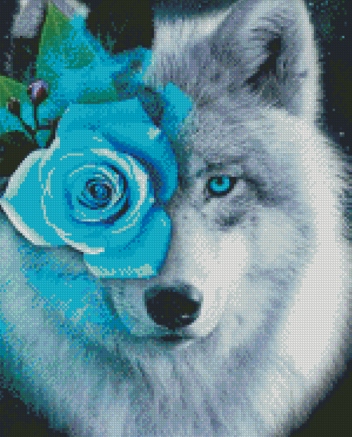 Floral Grey Wolf Diamond Painting