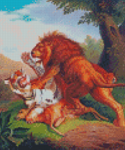 Lion Tiger Fight Diamond Painting