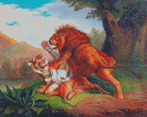 Lion Tiger Fight Diamond Painting