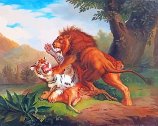 Lion Tiger Fight Diamond Painting