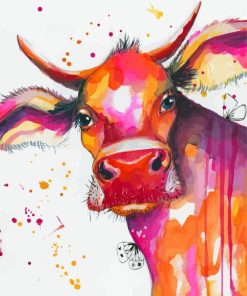 Watercolor Cow With Butterflies Diamond Painting