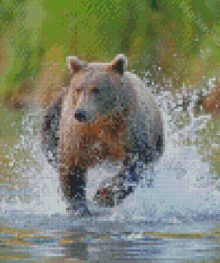 Bear Animal Running In Water Diamond Painting