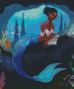 Black Mermaid Reading Book Diamond Painting