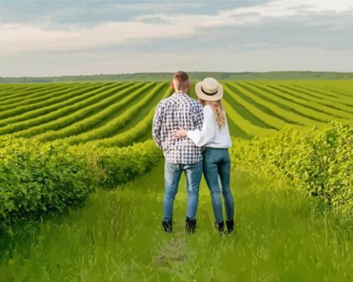 Couple In Farm Field Diamond Painting