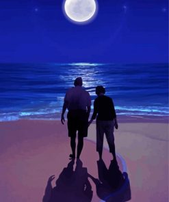 Couple Walking On The Beach Silhouette Diamond Painting