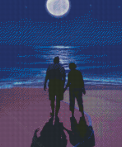 Couple Walking On The Beach Silhouette Diamond Painting