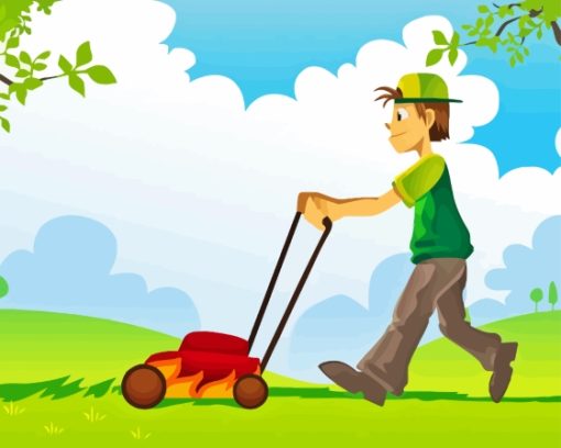 Man Mowing Grass Diamond Painting