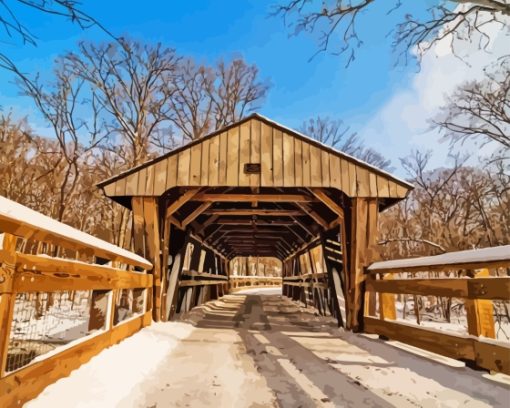 Toledo Ohio Wildwood Metropark Covered Bridge Diamond Painting