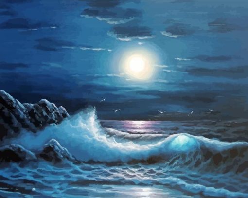 Aesthetic Ocean Waves At Night Diamond Painting