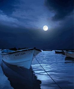 Boat With Moon At Night Diamond Painting