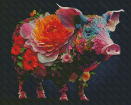 Floral Pig Diamond Painting