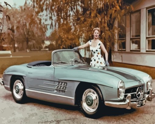 Woman With Mercedes Sl 300 Diamond Painting