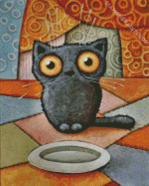 Black Hungry Cat Diamond Painting