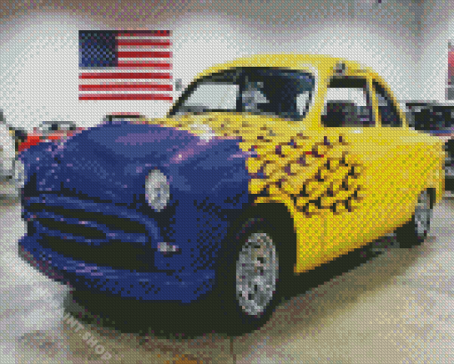 Blue And Yellow 49 Ford Coupe Diamond Painting