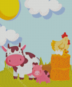 Cartoon Cow And Pig With Chicken Diamond Painting