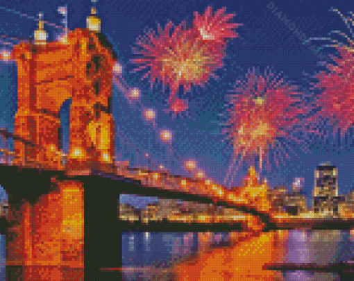 Cincinnati Roebling Bridge Fireworks Diamond Painting