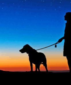 Dog Silhouette In Evening Time Diamond Painting