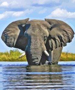 Elephant Animal In Water Diamond Painting