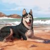 Husky Dog In The Beach Diamond Painting