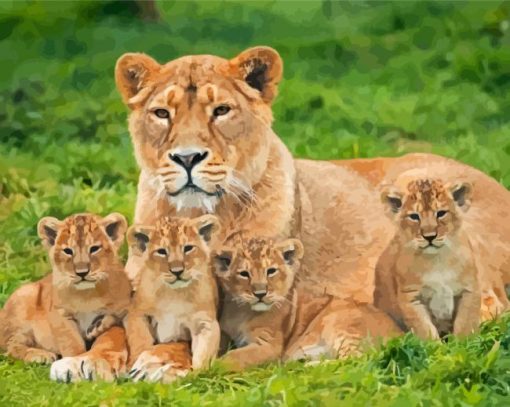 Lioness And Cubs Animals Diamond Painting