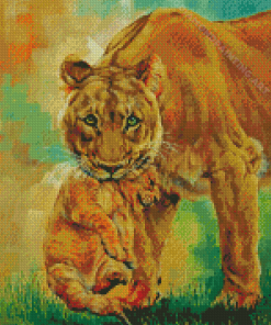 Lioness And Cubs Diamond Painting