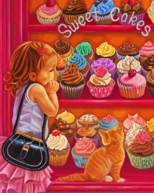 Little Girl At The Cupcake Bakery Diamond Painting