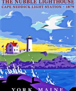 Nubble Lighthouse York Maine Poster Diamond Painting