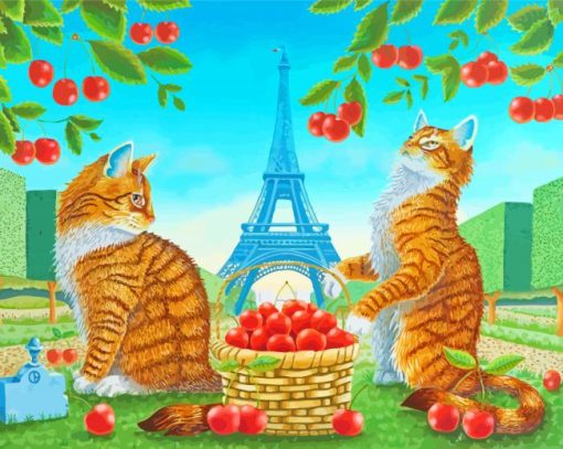 Orange Cats In Paris Diamond Painting