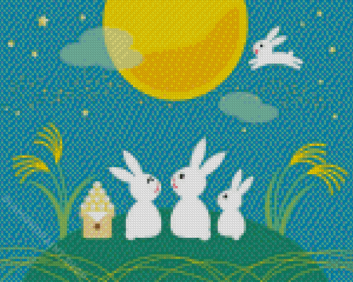 Rabbit And The Moon Diamond Painting