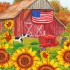 Sunflower And Old Barn Garden Diamond Painting