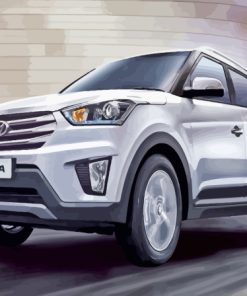 White Creta Hyundai Car Diamond Painting