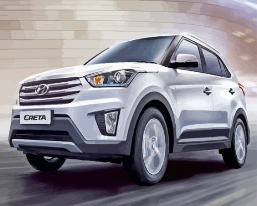 White Creta Hyundai Car Diamond Painting