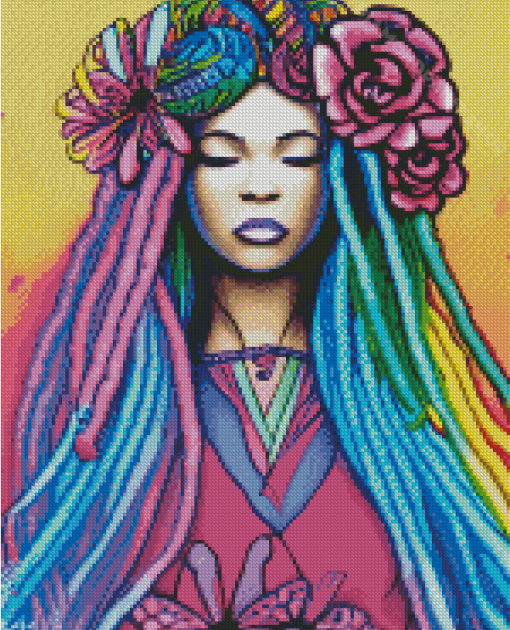 Woman In Colorful Dreadlocks Diamond Painting