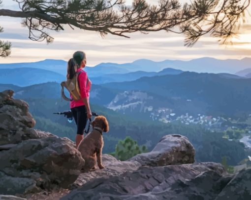 Woman Hiking With Dog Diamond Painting