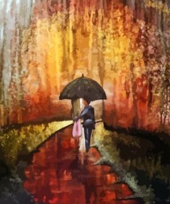 Abstract Romantic Walk In The Rain Diamond Painting