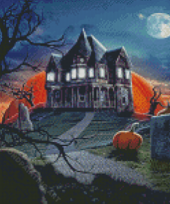 Aesthetic Halloween Haunted House Diamond Painting