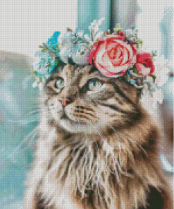 Aesthetic Cat Floral Crown Animal Diamond Painting