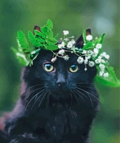 Black Cat Floral Crown Diamond Painting