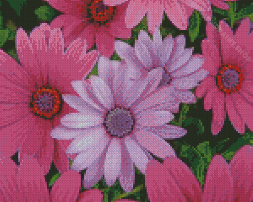 Pink And Purple Daisies Diamond Painting