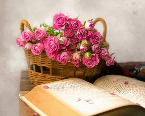 Rose Flowers In Basket Diamond Painting