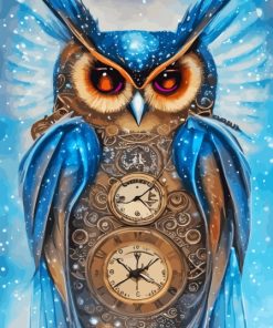 Snowy Steampunk Owl Diamond Painting